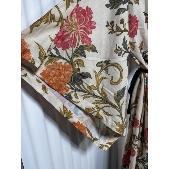 Bonnjournée Floral Kimono Robe Belt Longline Lightweight Duster Bell Sleev SZ SM - Picture 3 of 12